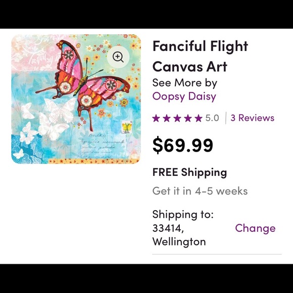 Set of 4 Oopsy Daisy butterfly canvases - Picture 8 of 8